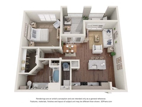 Floor plan for 1 bed, 1 bath, 820 sqft